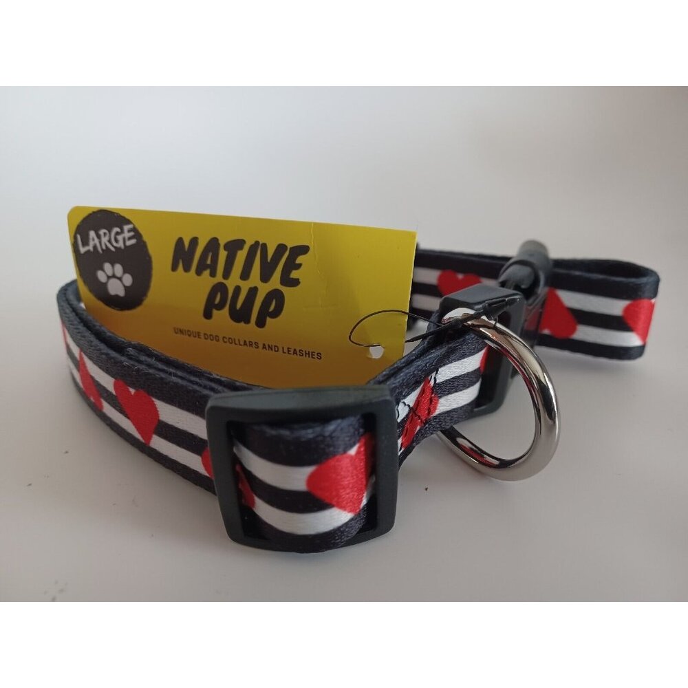 Native Pup Unique Dog Collars Hearts: Red, White, Black Adjustable Size L